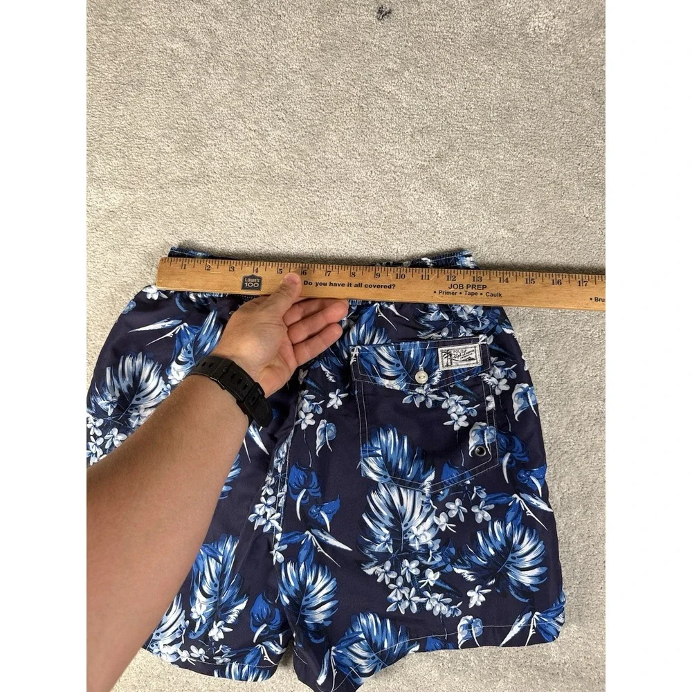 Vtg POLO RALPH LAUREN Swim Shorts Trunks Mens S Blue Hawaiian Floral Aloha‎ Pony